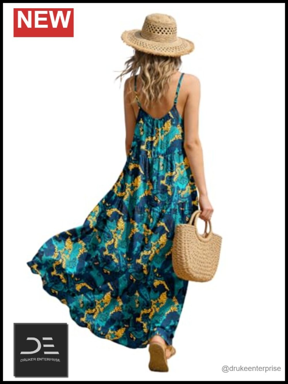 Bohemian Floral Spaghetti Strap Maxi Dress with Pockets Sleeveless Casual